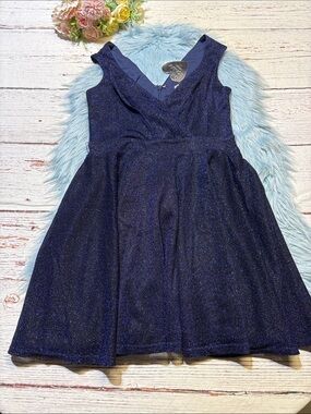 NWT Goddiva London Sparkle Navy Blue Fit-and-Flare Dress sz 8